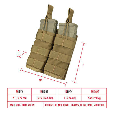 Modular (MOLLE) Rifle Magazine Pouch, DOUBLE, Open Top (Shingle), (AR - M4 - AK47 - G36 - M14 - SMG)